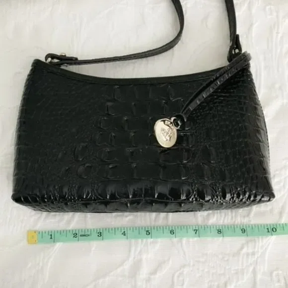 NWOT Brahmin Black Crocodile Shiny Leather Shoulder Bag - Picture 8 of 12